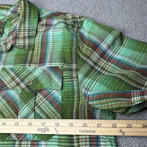 Prana Shirt Mens Large Green Tartan Plaid Western Button Up Cargo Casual READ - Picture 6 of 15